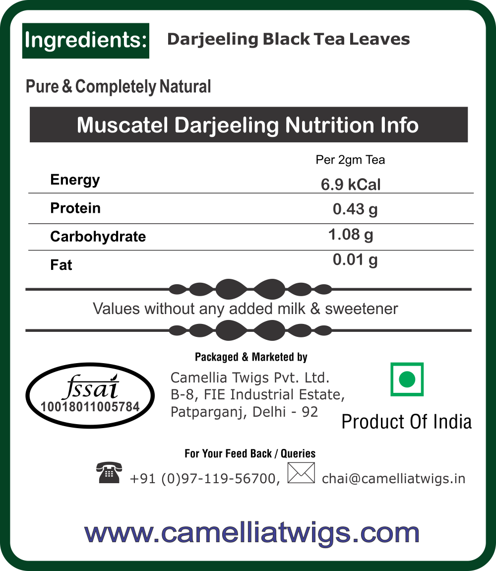 Camellia Twigs Muscatel Darjeeling Black Tea, 100gm Pouch